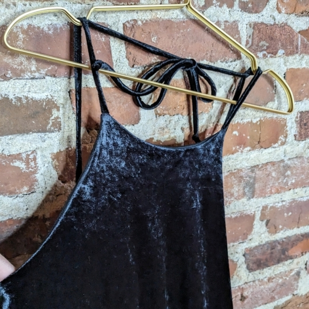 Alter'd State Small Black Crushed Velvet Spaghetti Strap Short Dress - Picture 2 of 9